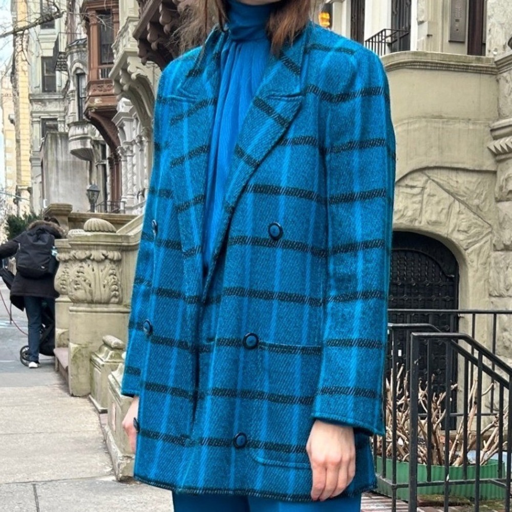Vintage Carlisle Women's Jacket 10 Blue Vintage Wool Plaid‎ Structured